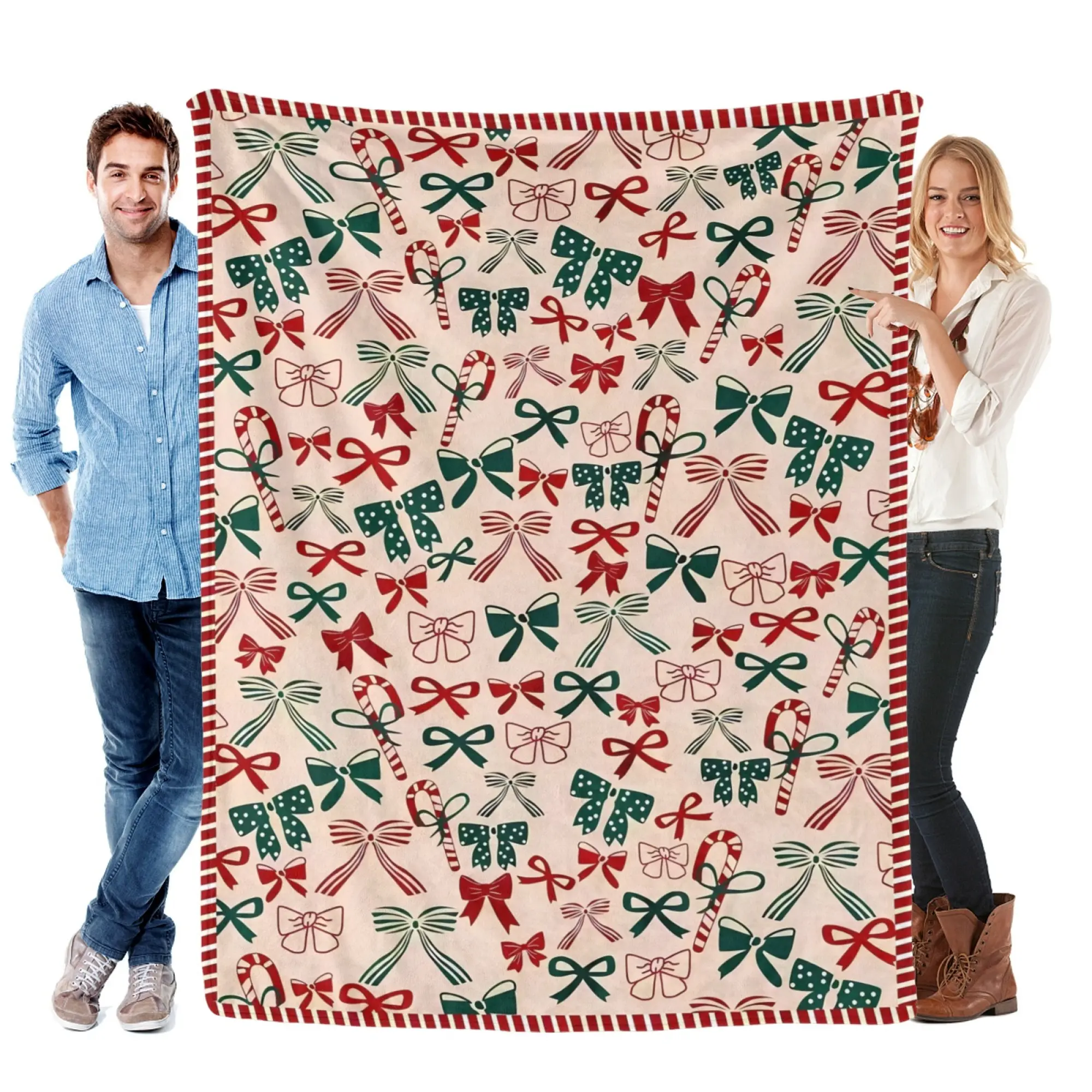 Kringle Express 60x80 Holiday Printed Border Fleece Blanket - Decorative Graphic Blanket, Soft Warm Camping Throw for Sofa Bed, Comfy Vibes Winter Home Living Room Decor, Decorative Blanket, Christmas