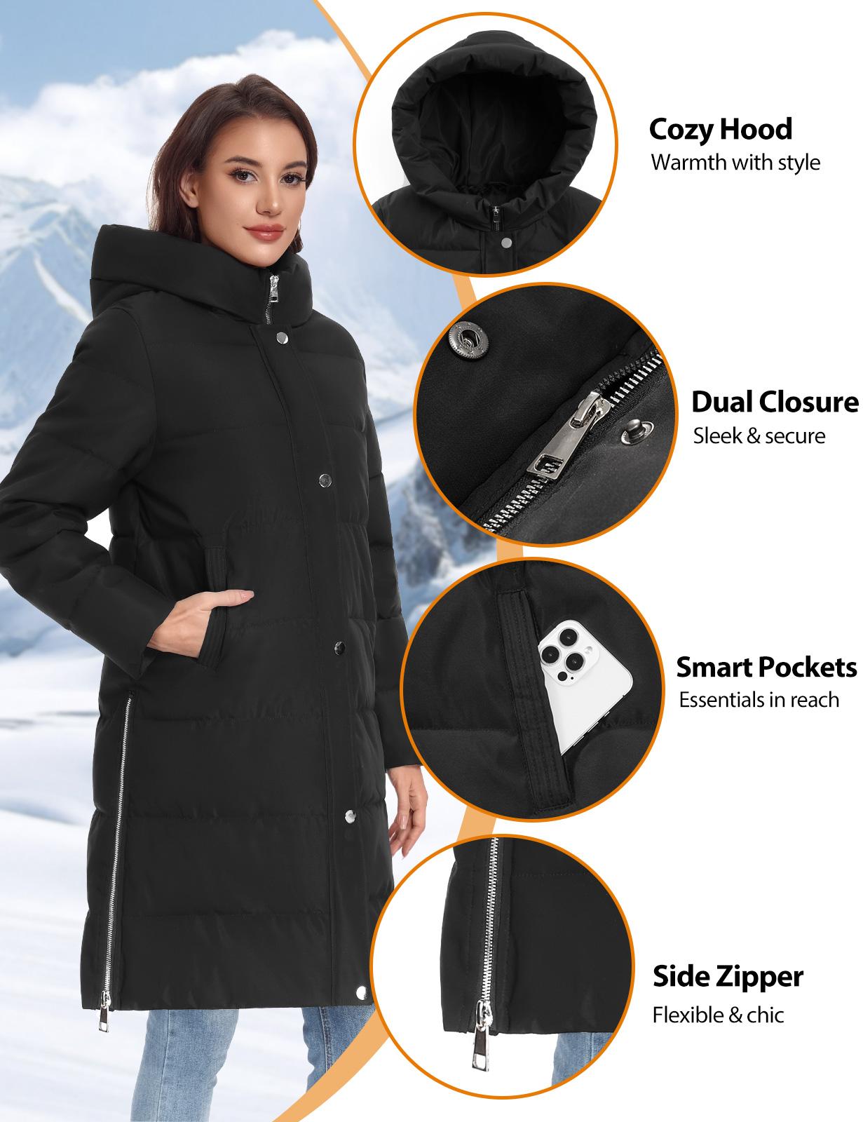 HEEKPEK Women’s Heated Long Down Jacket with Hood, 8 Heating Zones Water-Repellent winter inter Heated Outerwear Coat  coat for Women