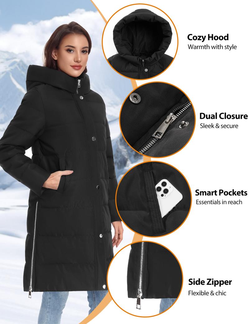 HEEKPEK Women’s Heated Long Down Jacket with Hood, 8 Heating Zones Water-Repellent winter inter Heated Outerwear Coat  coat for Women