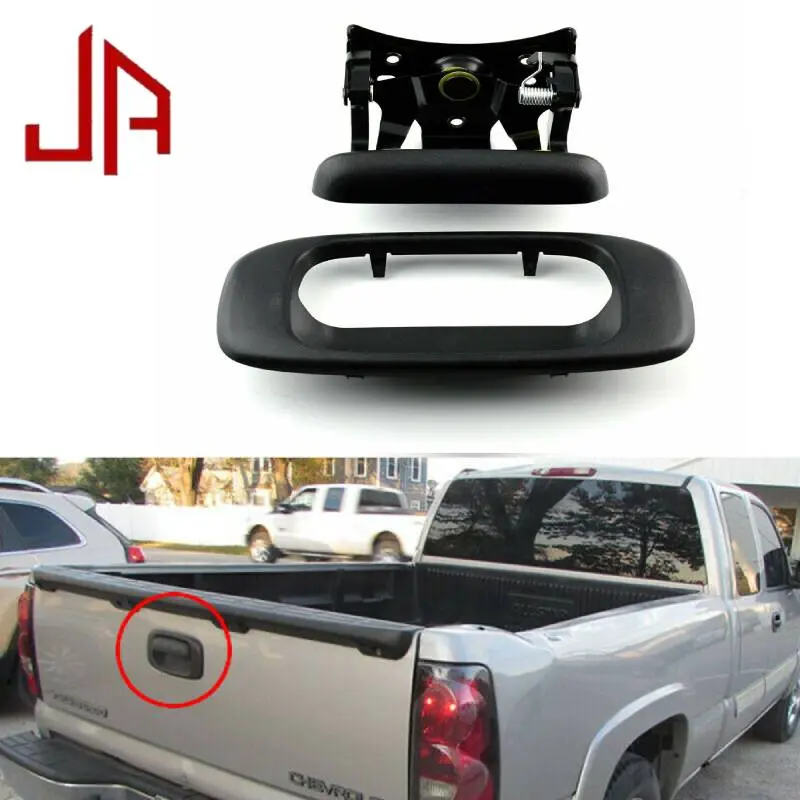 Textured Black Tailgate Door Handle & Bezel for 1999-2007 Chevy Silverado, GMC Sierra - Automotive Car Exterior Chrome Trim Accessory