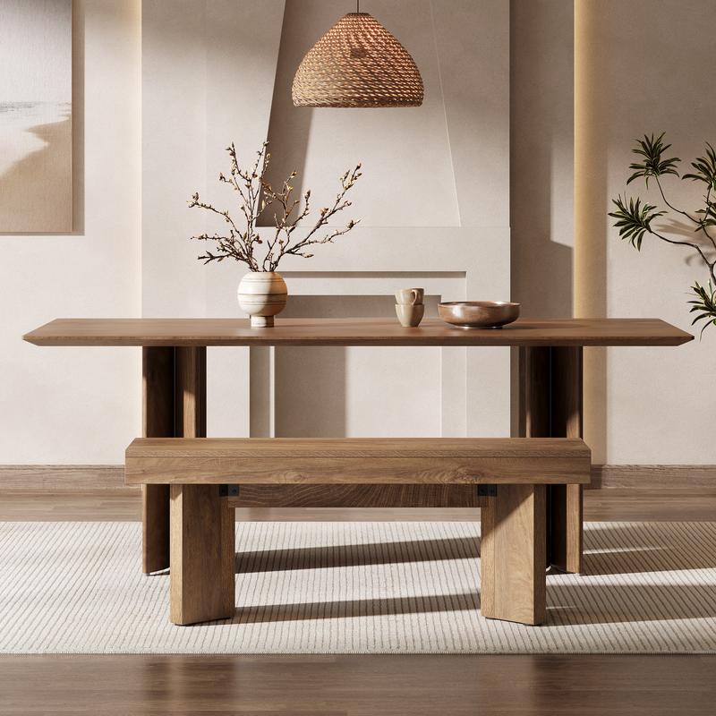 LITTLE TREE 47" Wooden Entryway Bench, Farmhouse Indoor End of Bed Bench, Long Table Benches Seat for Bedroom, Hallway, Foyer, End of Bed