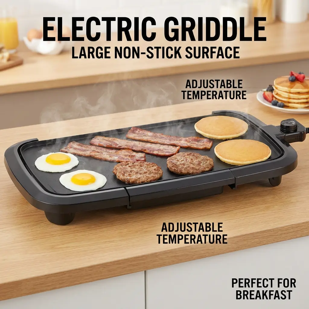 Electric Griddle Teppanyaki Grill, indoor SmokelessGrill,10"x20" Family-Size Cookware,5 adjustabletemperatures,non-stick surface for easy cleaning,SpringTok