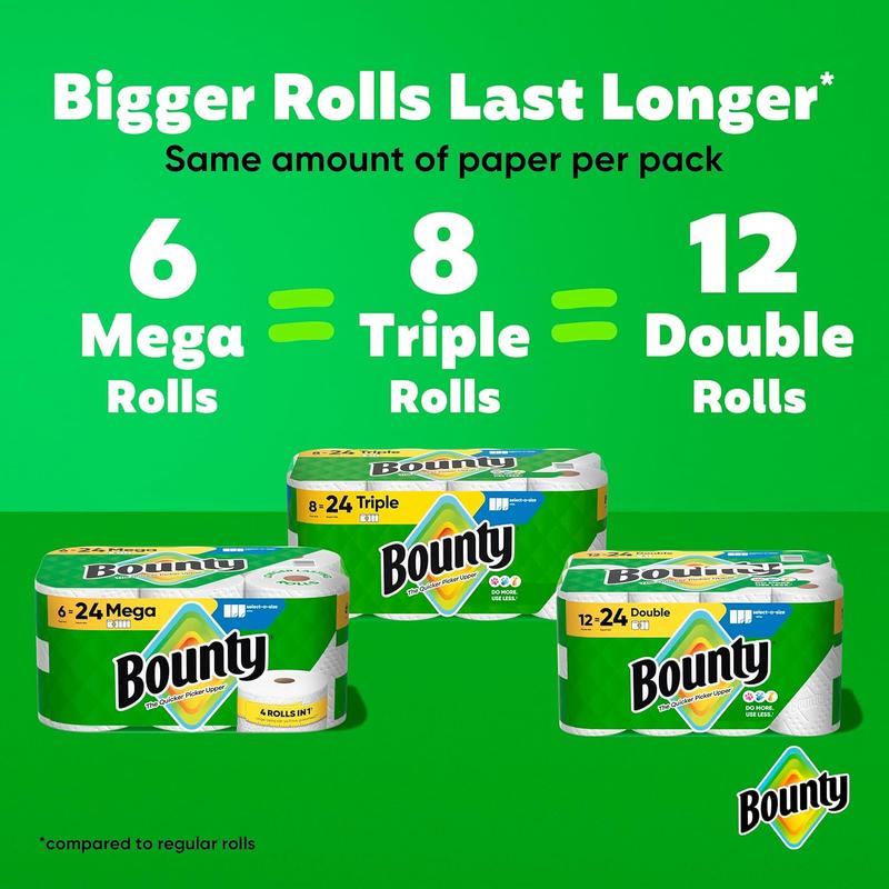 New Bounty Select-A-Size Paper Towels, White, 2 Triple Rolls = 6 Regular Rolls