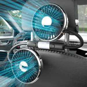 Dual-Head USB Car Fan, 3-Speed 360° Rotatable Quiet Cooling Headrest Accessory with LED Light, USB-Powered for Backseat Passengers, Child-Safe, Easy to Install for Car, SUV