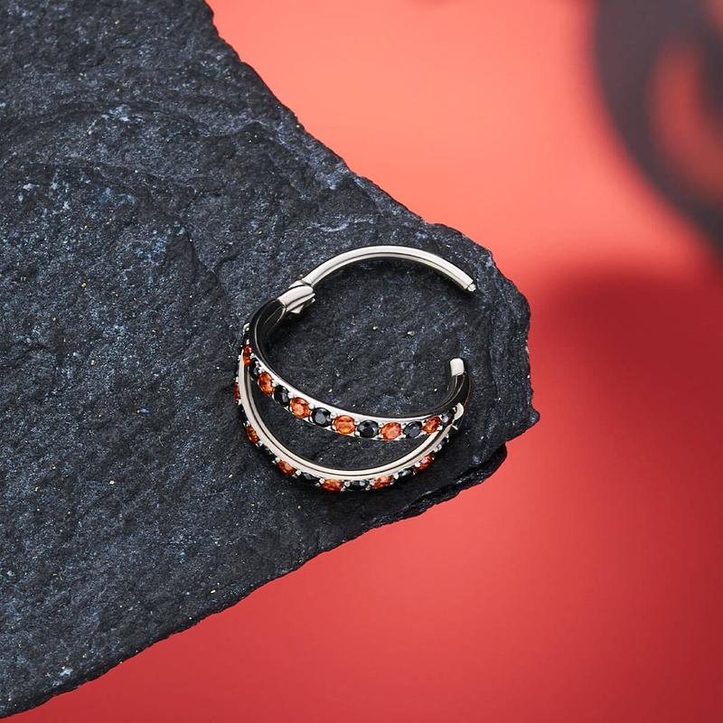 Oufer Halloween 20G AAA+ Grade CZ Hinged Double Row Nose Nostril Piercing Hoop Ring 316L Stainless Steel 5mm-12mm Inner Diameter for Conch Helix Lobe Tragus Cartilage Jewelry