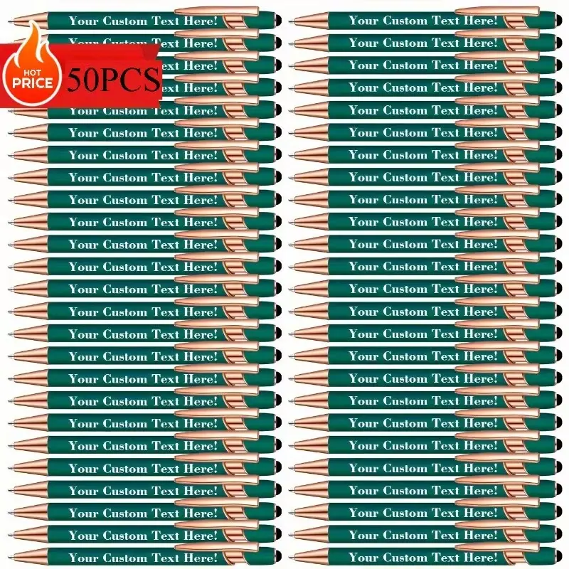 50-Pack Classic Personalized Name Engraved Metal Ballpoint Pens - Fine Point, Custom Text, Smooth Write - Ideal for School/Office Use, Party Favors