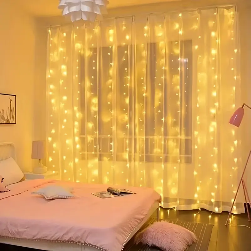 100/200/300 LED Fairy Curtain Light, USB powered, with 8 flashing modes, perfect for decorating window sills, New Year celebrations, bedrooms, wedding parties, Ramadan, Easter, festive indoor atmosphere light string, Fairy Light String