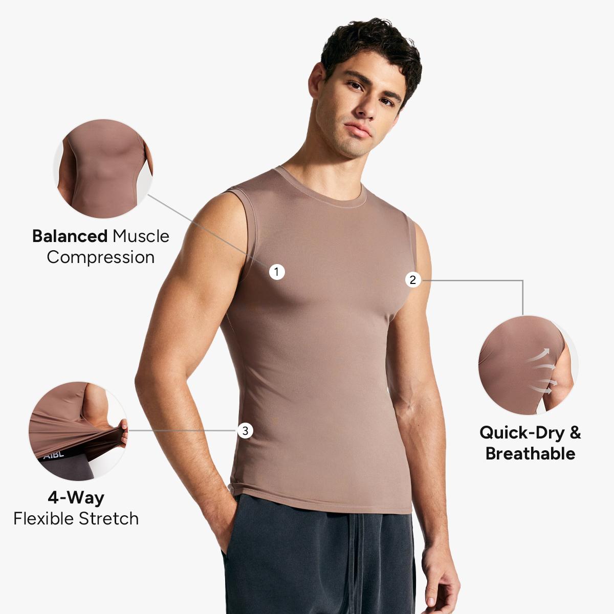 Nebility Men’s Compression Shapewear Tank Top, Quick Dry Stretch Odor-Resistant Muscle Fit Workout Vest, Ultra-Light Breathable Sleeveless Training Top for Gym & Daily Wear