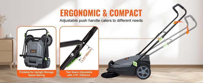 VEVOR Walk-behind Hand Push Floor Sweeper,  Various specifications, Sweeping Width Floor Sweeper Manual Non-Electric, Angle & Height Adjustable Folding Handle for Walkway, Yard, Garage, Patio