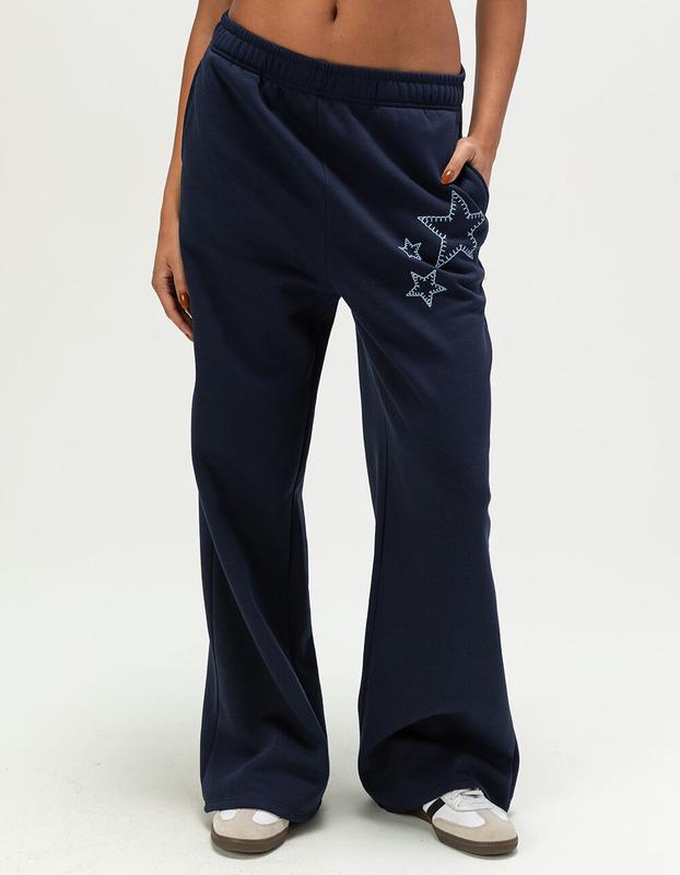 FULL TILT Embroidered Star Womens Wide Leg Sweatpants