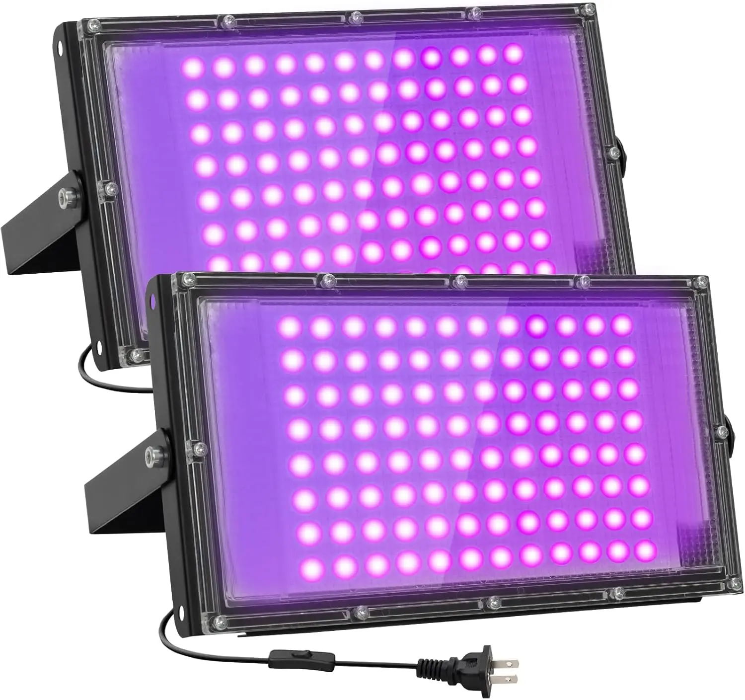 100W LED Black Lights for Glow Party IP65 Waterproof UV Blacklight Floodlight 395nm Blacklight Spotlight Purple Black Light Flood Lights Fluorescent UV Light Lamp for Halloween Decor (2 Pack)