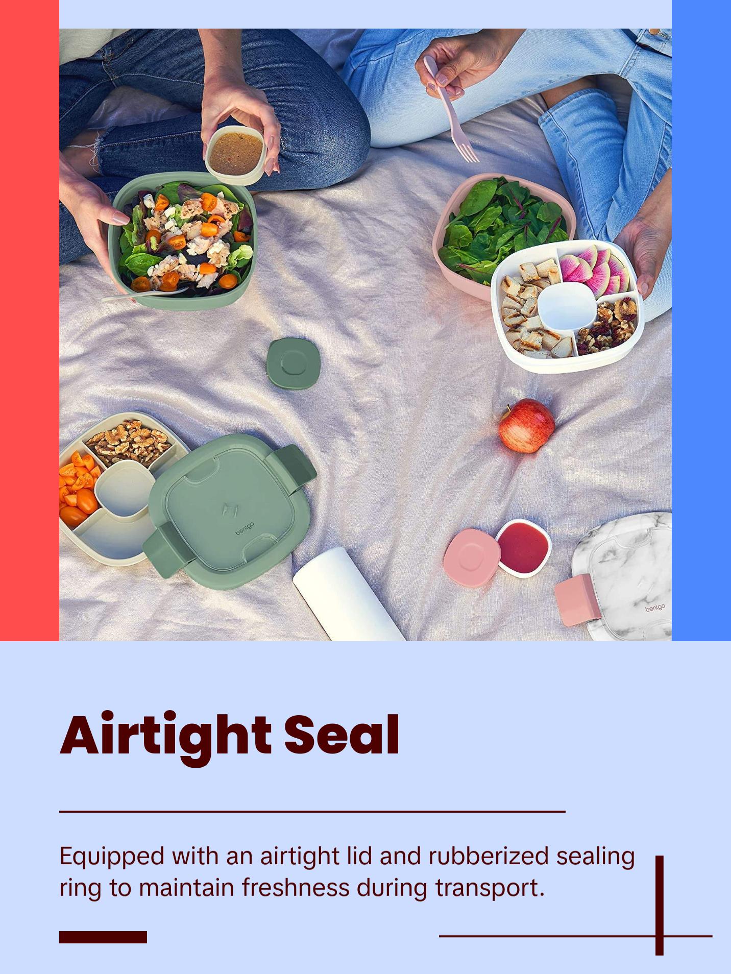 Salad - Stackable Lunch Container with Large Salad Bowl, 4-Compartment Bento-Style Tray for Toppings And Sauce Container