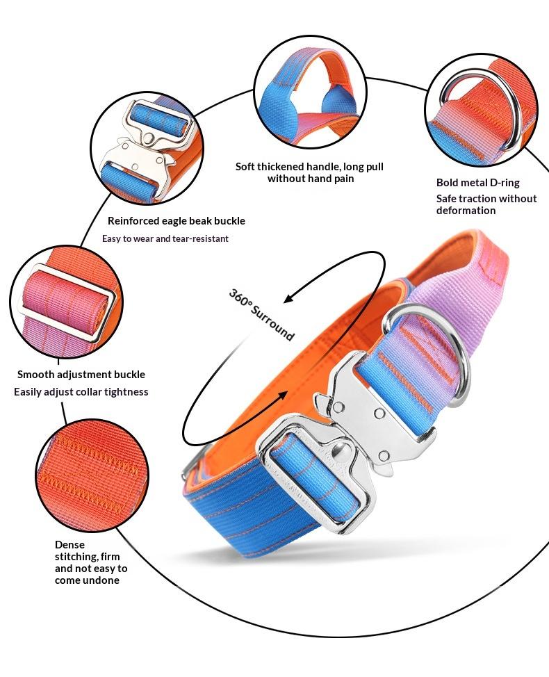 Gradient Tactical Dog Collar Heavy Duty Adjustable Pet Collar with Control Handle and Metal Buckle for Medium Large Dogs