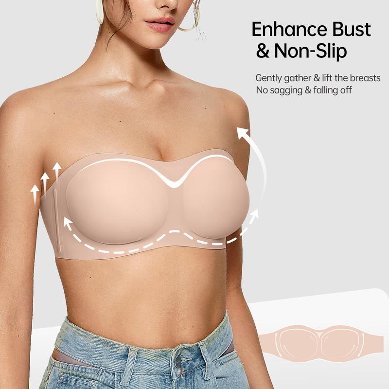 OEAK Womens Strapless Bras Push Up Bandeau Bra Non Slip Wireless Supportive Padded Bras Seamless Comfortable Tube Jelly Bra