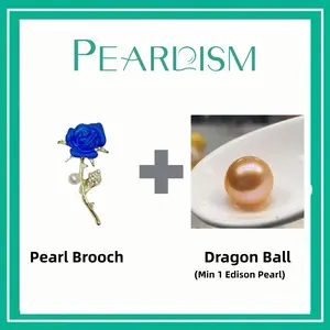 【Andrew】Blue Rose Brooch + Dragon Ball Edison pearl (Min 1pc Edison pearl as gift) [Open in live ]｜Freshwater Orange Color 9-12mm pearl