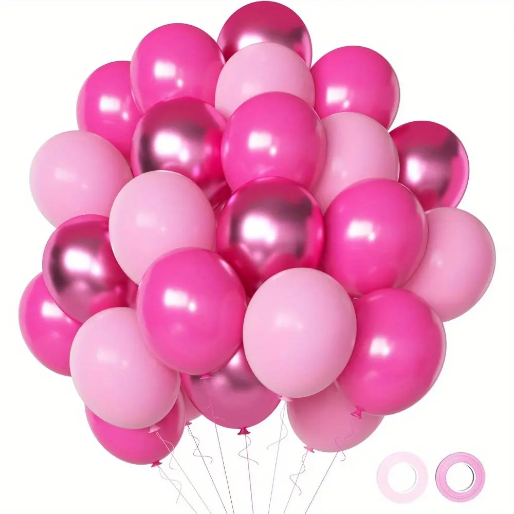 50 Pack Pink Balloons Set, Latex & Metallic Pink Party Balloons, Helium Quality for Birthday, Baby Shower, Bridal Shower, Wedding & Party Decorations, Party Decor, Balloon Decor