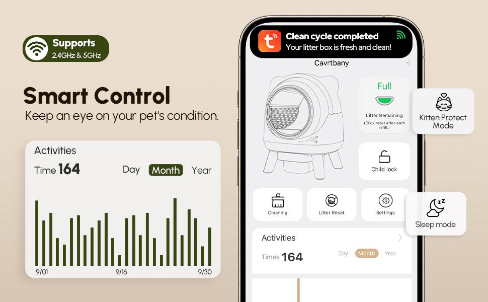 Automatic Litter Box, Self Cleaning Litter Box, Cat Litter Robot for Multiple Cats, Smart Automatic Cat Litter Box，with Smart APP Control and Health Monitoring, Safety Sensors, with Trash Bags, Grey，White & Grey