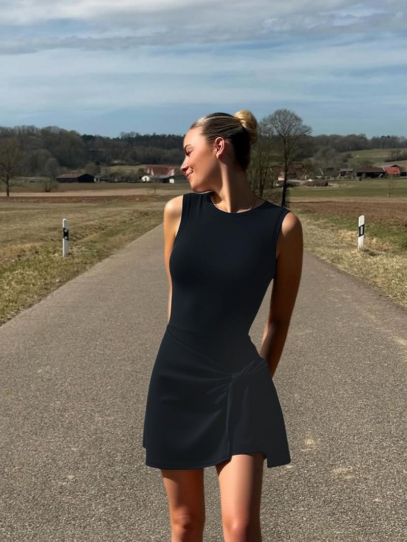 Kabier Women's Sleeveless Tennis Dress with Ruffle Side Slit & Built-in Shorts High Stretch Nylon Sport Dress for Yoga Golf Machine Washable