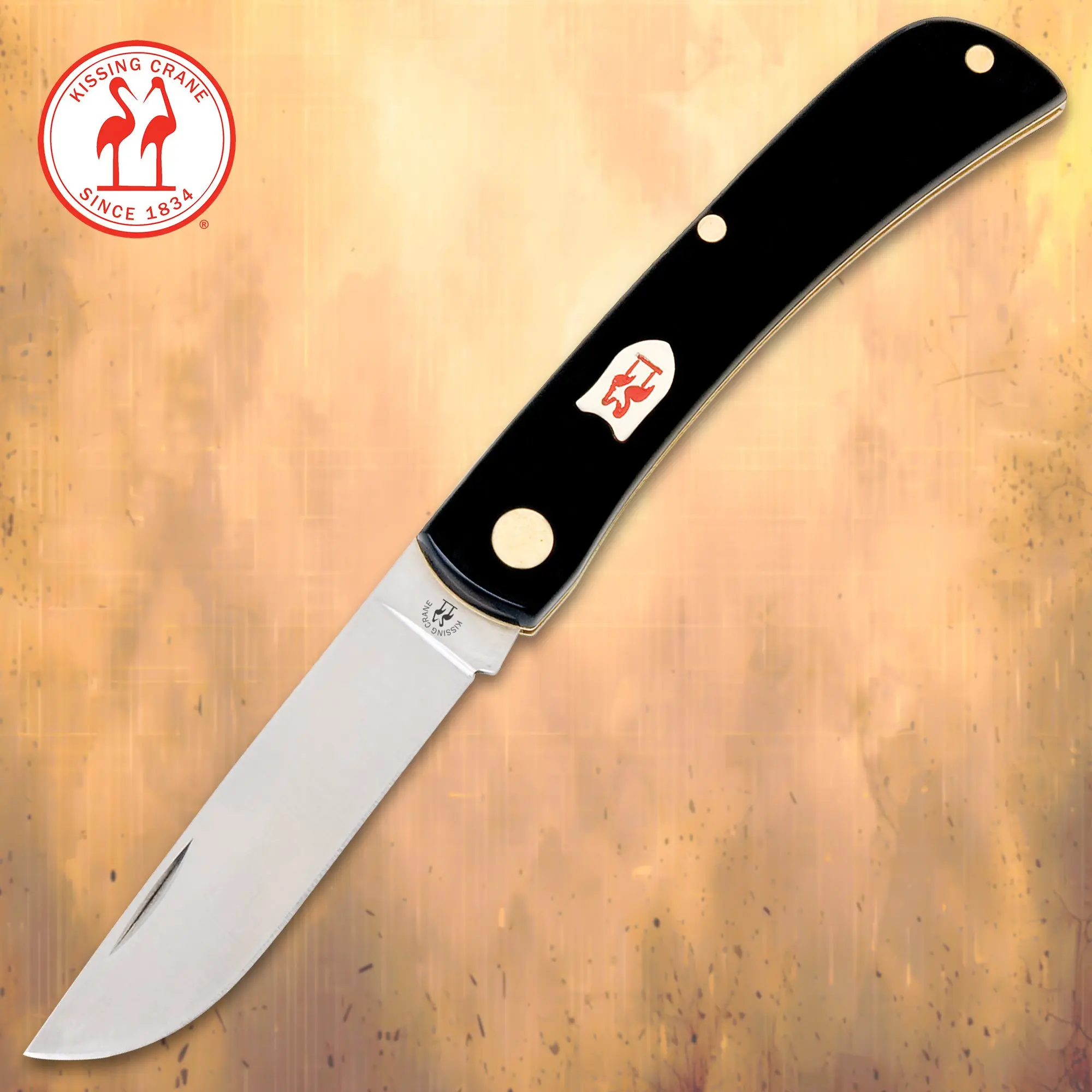 Kissing Crane Farmer Pocket Knife - Black, Pearl, & Yellow