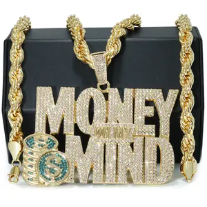 Huge Extra Large "MONEY ON MY MIND" 14k Gold Plated Pendant & Rope Chain