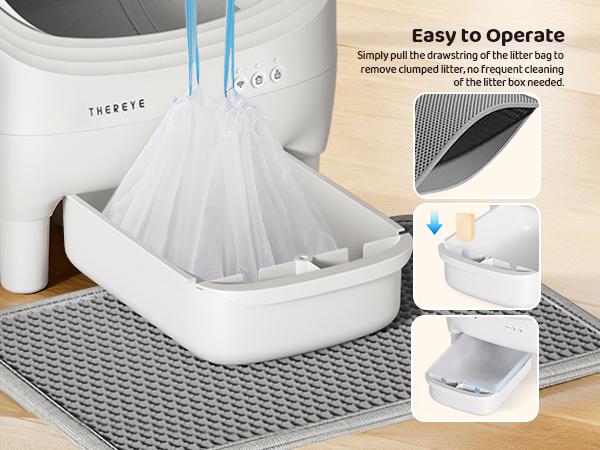 Thereye Open-Top Self-Cleaning Cat Litter Box, Automatic with App Control Wifi Odor-Free Waste Disposal Includes Trash Bags Litterbox  for kittens weighing from 3 to 30 pounds.