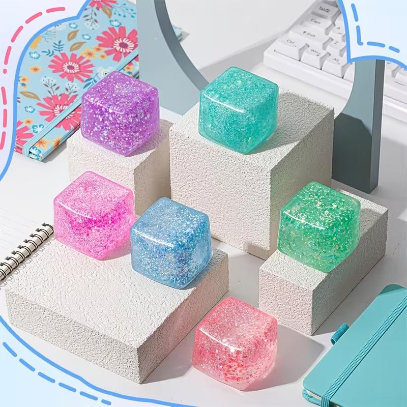 Ice Cube Squishy Toy| Large 5cm Glitter Ice Cube Squishy| Colorful Stress Relief Sensory Fidget| Soft & Relaxing Squish