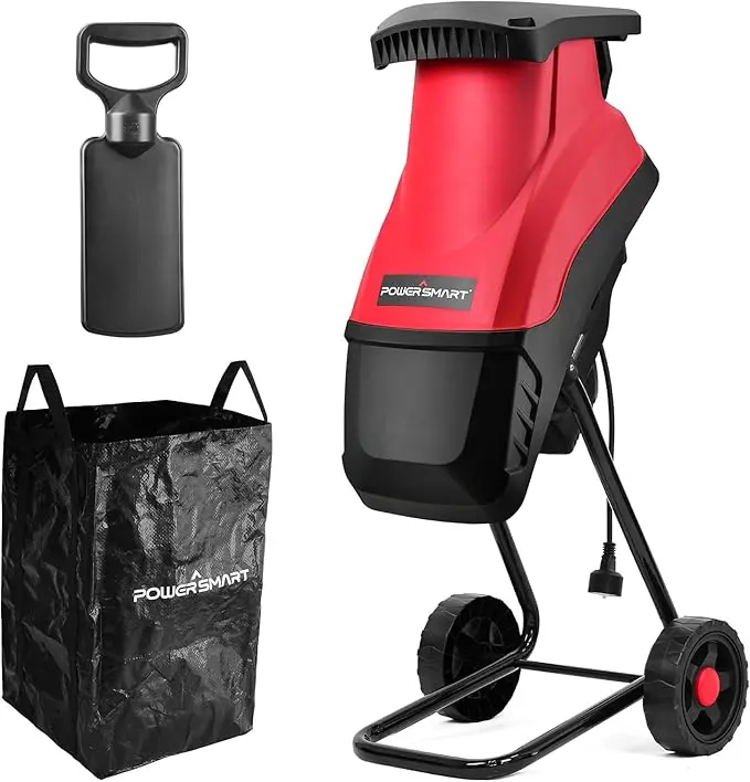 PowerSmart PS10 Electric Wood Chipper Shredder - 120V 15A Corded, 45mm Branch Cutting Capacity, 4100rpm Efficient Power, Plastic Components, Effortless Shredding, Easy Mobility, Collection Bag, Home Garden Tool for Gardeners