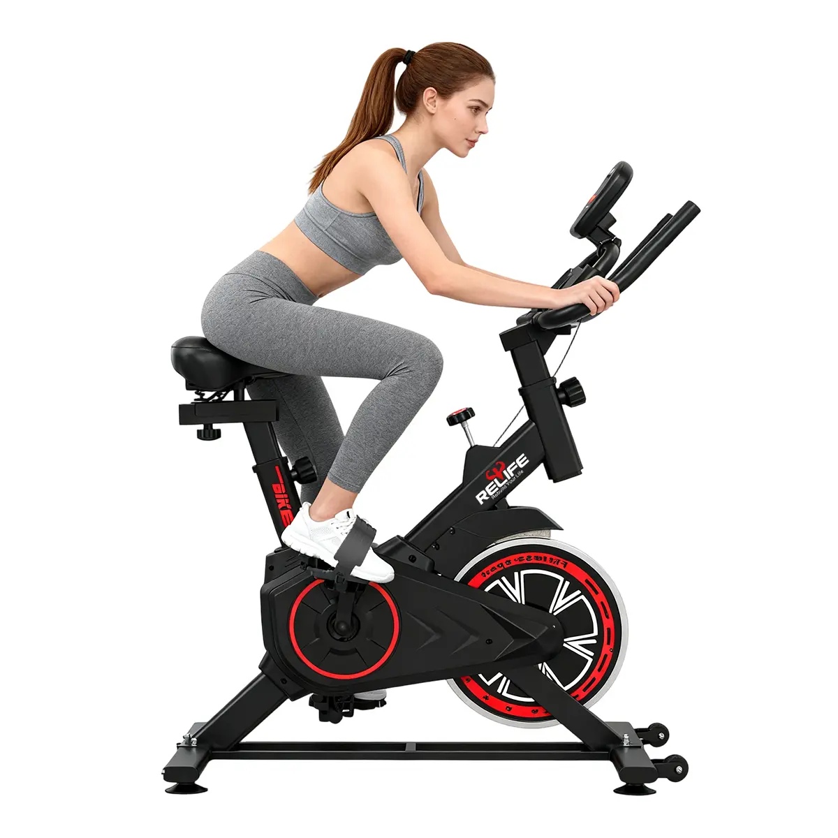 RELIFE REBUILD YOUR LIFE Indoor Cycling Bike Exercise Bike with LCD Monitor Adjustable Stationary Bike for Home Gym Cardio Workout Training Machine
