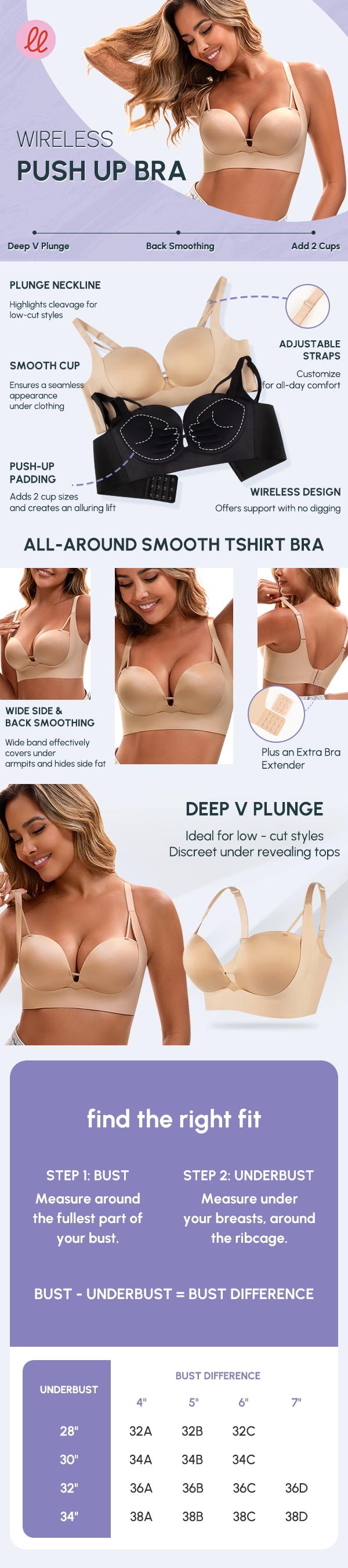 Fallsweet Push Up Bras for Women Wireless Add 2 Cups Padded Brassieres