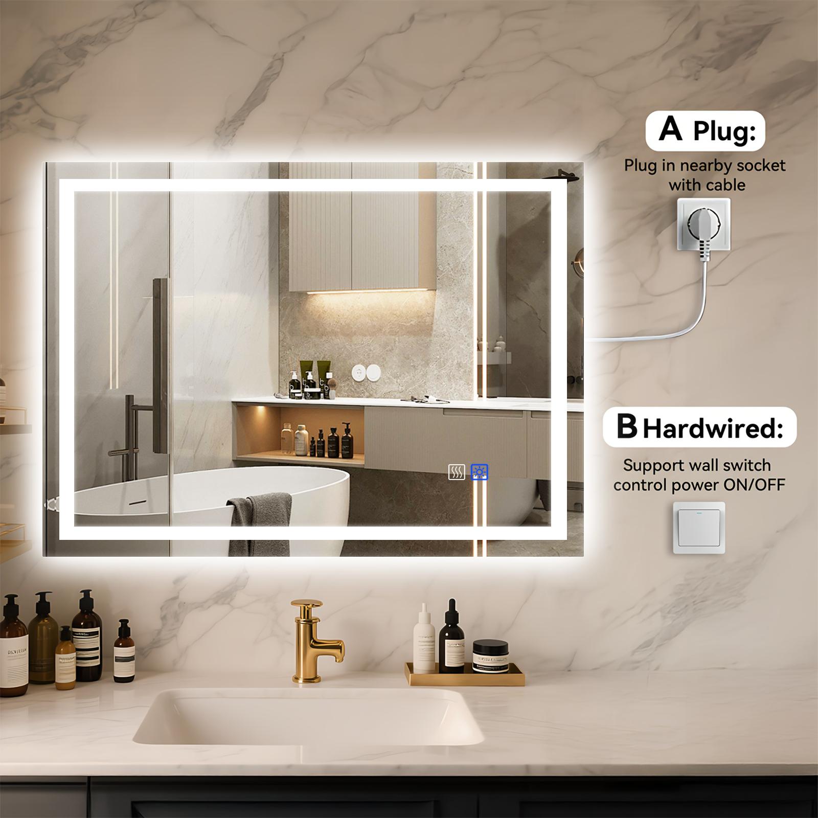 GALENTAL LED Bathroom Mirror with Lights Over Sink Dimmable Touch Control 3-Color Options Wall Mounted Defogging Memory Timing Tempered Glass Modern White Decor Home Interior