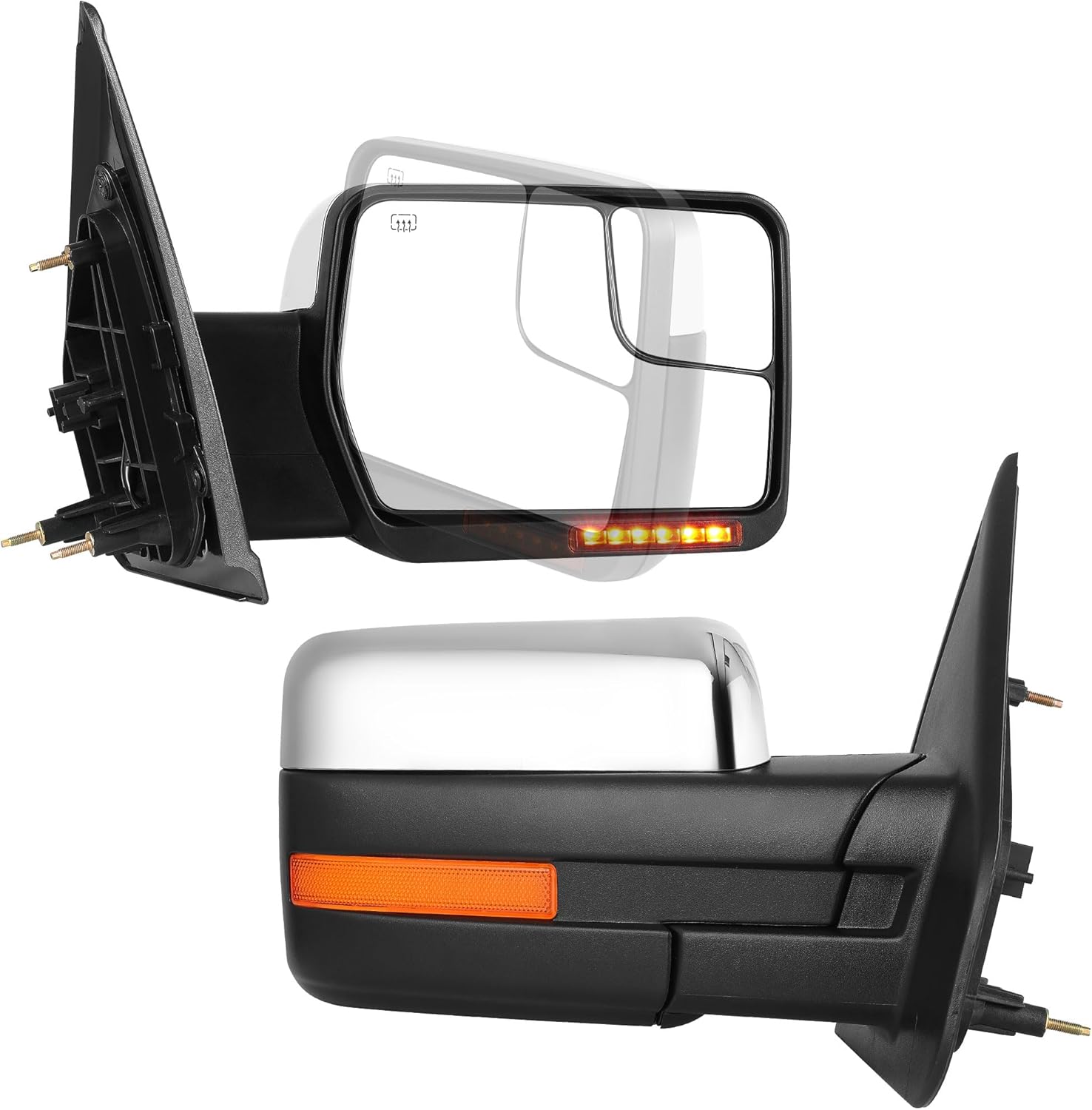 YITAMOTOR Power Heated Driver & Passenger Side Mirrors Car Accessories for 2007-2013 Ford F150 - Chrome Finish, Puddle Light Turn Signal