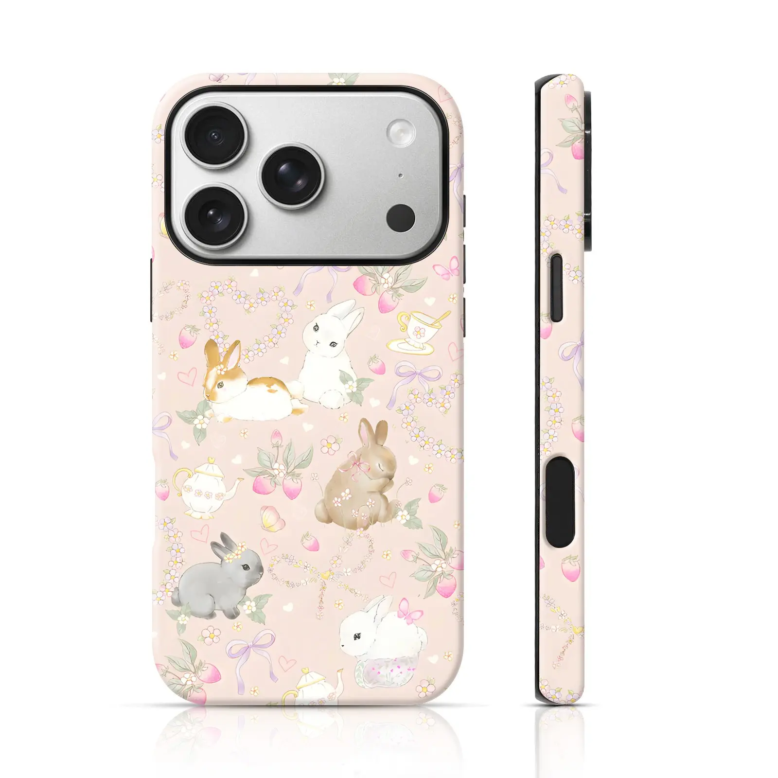 Cute Light-Colored Rabbit Pattern Design Glossy Two-In-One Phone Case,Compatible with iPhone 17 Pro Max Phone Case 17 Air 16E 16 15 Plus 14 13 12 11 X XS Max XR 7 8 Plus Phone Cases,Samsung Galaxy S25 ULTRA Phone Case S21 S22 S23 FE S24 Plus FE EDGE Plus