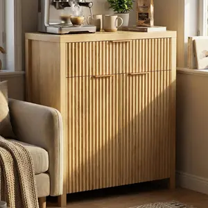 Aowos Fluted Sideboard Buffet, Wooden Storage Cabinet with Adjustable Shelves, Freestanding Kitchen Pantry Cabinet, Floor Storage Cabinet Cupboard for Kitchen, Living Room, Christmas Gift