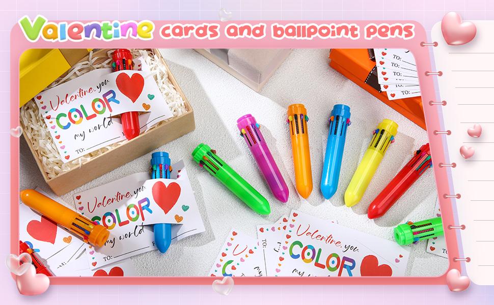 End of Year Gift for Student Classroom Inspirational Gift with Multicolor Ballpoint Pen and Cards Retractable Cute Pen Classroom Small Gift Stationery Supplies for School Student Gift Exchange, Graduation Gift