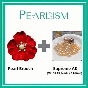 【Andrew】Red Rose Pearl Brooch + Supreme AK pearls (Min 10 AK pearls + 1 Edison Pearl as gift) [Open in live ]｜Freshwater Light Color AK Pearl