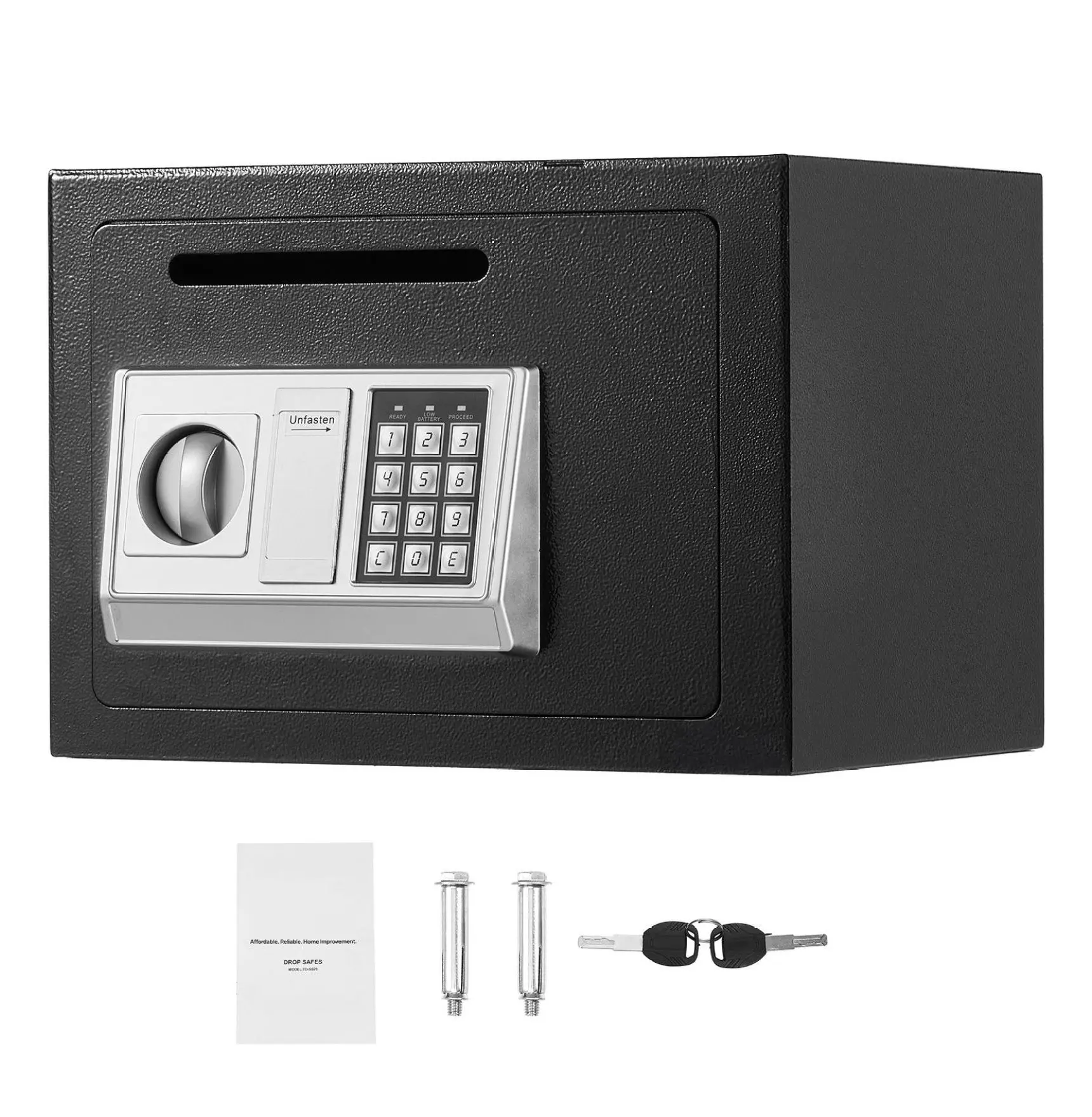 Drop Safe 0.6 cu ft - Cash Depository Box with Password & Key - Heavy Duty Drop Slot Safe for Cash, Checks, Jewelry, Documents - Compact Steel Safe Box, Black Default