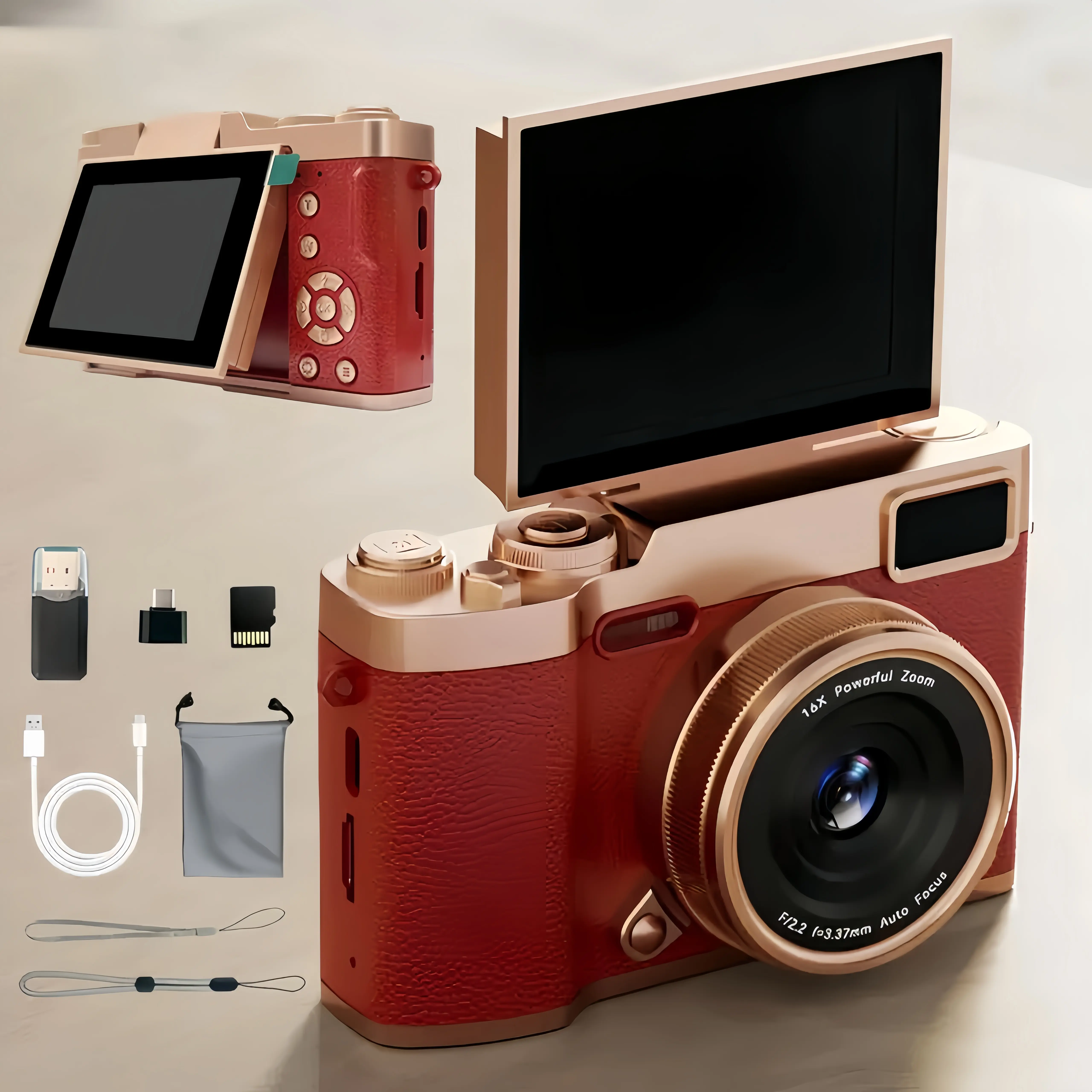 Flip-Screen Retro Vintage Digital Camera for Teens, Cute Pocket Digital Camera with Filters, Entry-Level Beginner Digital Camera for Students with Memory Card, Perfect Gift for Christmas, Back to School and New Year