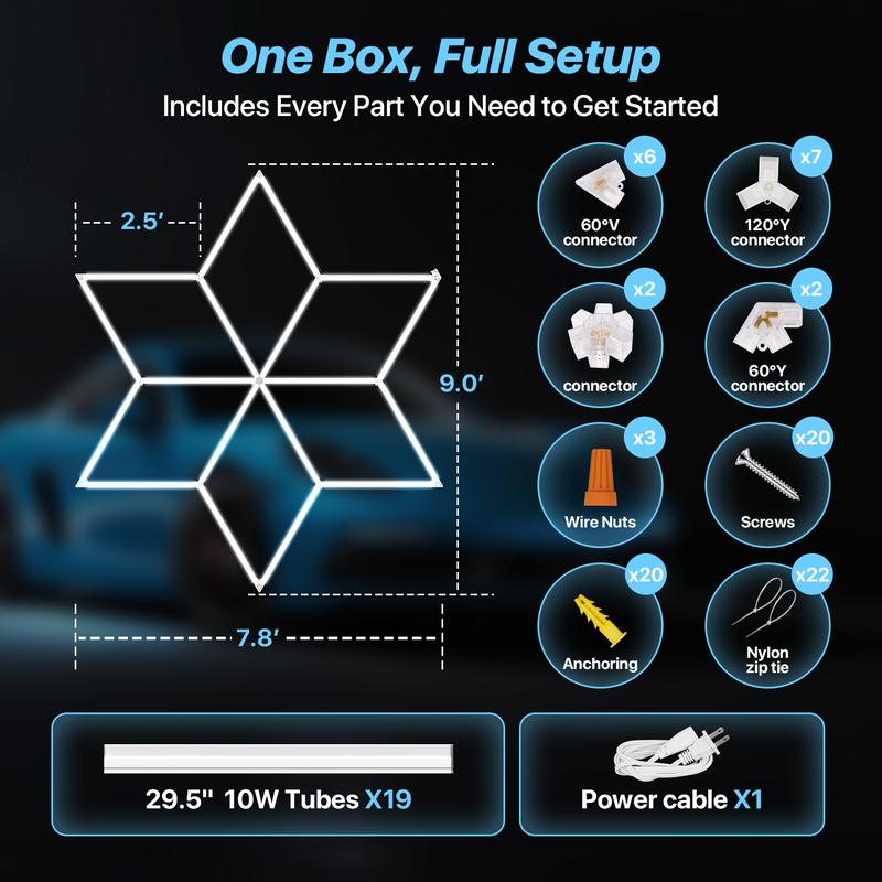 HYPERLITE Hexagon Light Honeycomb Light LED Ceiling Light, 130–204W 13,000–20,400LM 6500K Bright White, Car Detailing Garages, Garage Light, Workshops, Basements, Gyms, Studios, Barber Shops, Game Rooms, LED Wall Decorative Lighting,Jumpstart newyear HYPERLITE Hexagon Light Honeycomb Light LED Ceiling Light, 130–204W 13,000–20,400LM 6500K Bright White, Car Detailing Garages, Garage Light, Workshops, Basements, Gyms, Studios, Barber Shops, Game Rooms, LED Wall Decorative Lighting,Jumpstart newyear