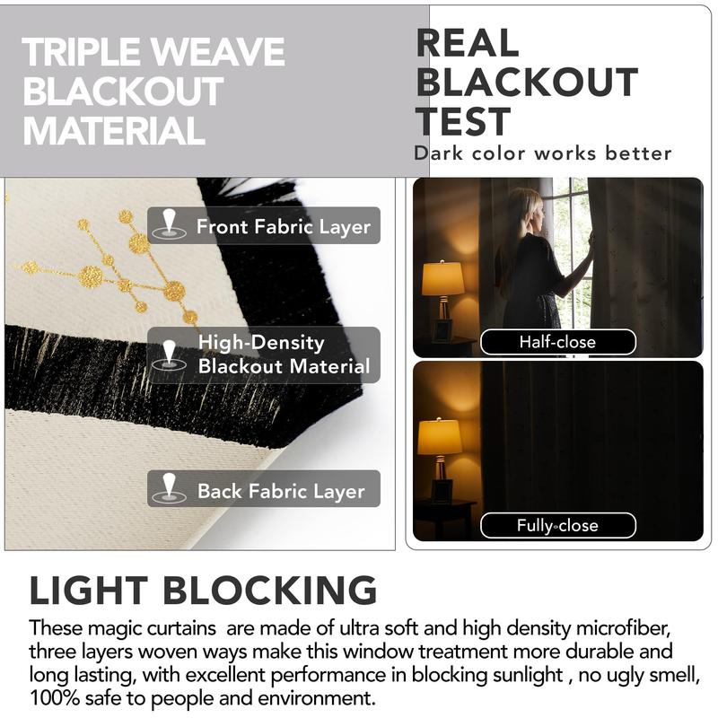 Blackout Curtains 2 Panels for Bedroom, Constellation Pattern Foil Printed Curtains, Light Blocking Curtain living curtains