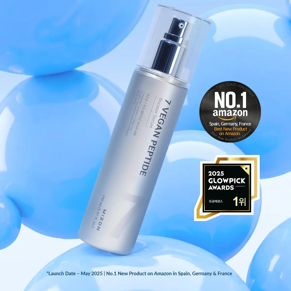 MIZON 7 Vegan Peptide Booster Serum  (150ml)  –  Booster Serum, Hydrating & Pore-Minimizing First-Step Serum with 7 Vegan Peptides + Niacinamide + Hyaluronic Acid | Lightweight Watery Texture | Simplifies Your Routine in One Step | Korean skincare