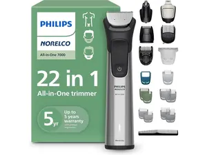 Philips Norelco All-in-One 7000 Series 22-Piece Trimmer - Electric Shaver and Clipper for Face, Beard, Head & Body, Self-sharpening Full Metal Blades, 28 Length Settings (0.5-16 mm), MG7975/49