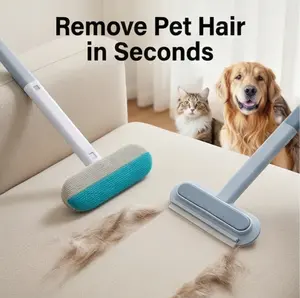 Upgraded 4-in-1 Reusable Pet Hair Remover Brush – Extra-Long Handle Lint Cleaner for Dog & Cat Hair,Electrostatic Two-way brush sticky,Washable Multi-Surface Tool for Furniture, Bedding, Clothes & Carpets