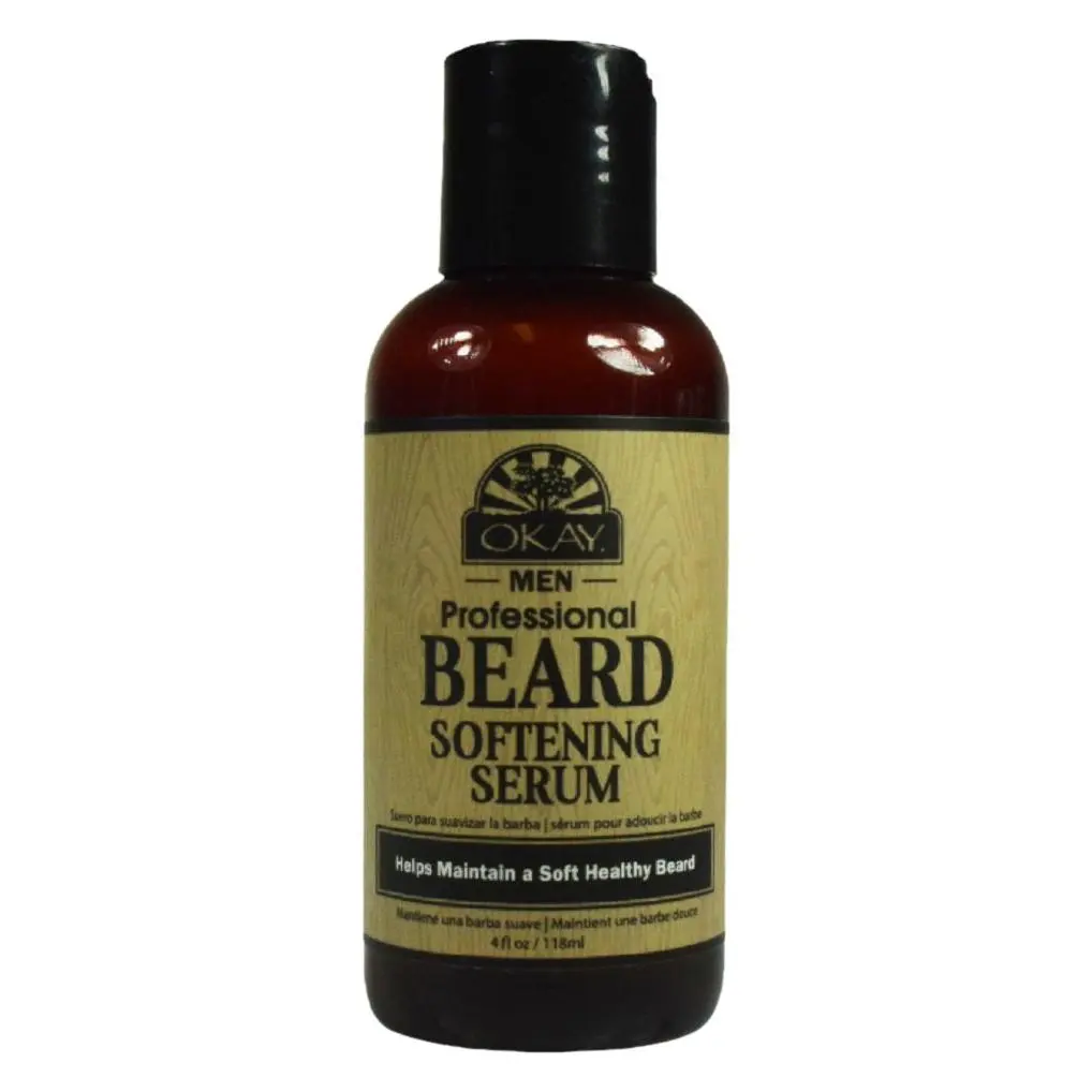 OKAY Men's Beard Softening Serum - 4oz Paraben-Free Facial Beard Care, Lightweight Non-Greasy Formula, Moisture-Enhancing Grooming Product That Softens Hair, Tames Dry Coarse Hair, Sulfate & Silicone-Free