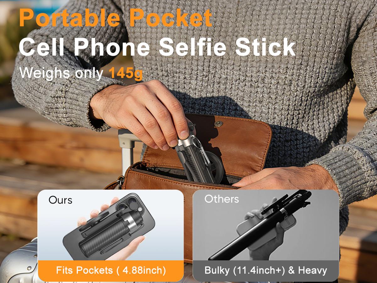 2026 Upgraded 4-in-1 Magnetic Selfie Stick: 25in Extended Length, Enhanced Stability, Wireless Bluetooth Remote, 360° Rotation, Universal Phone Fit