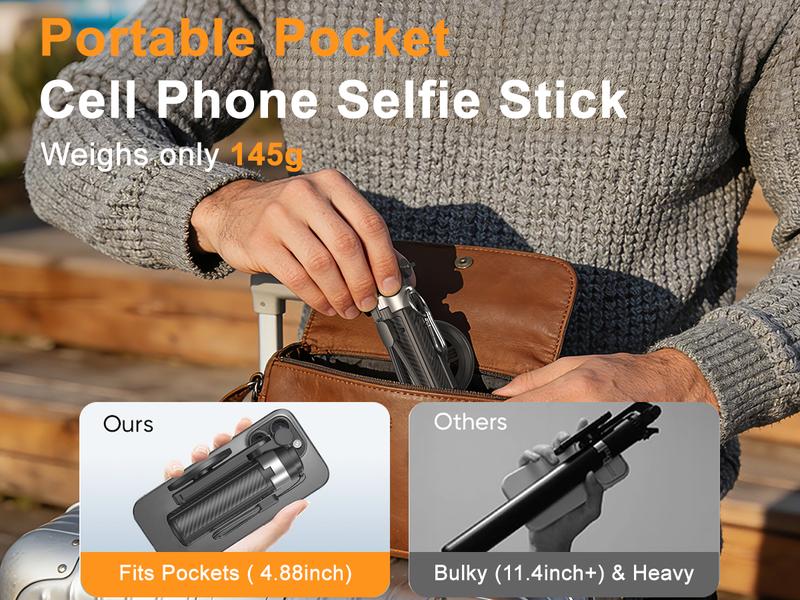 2026 Upgraded 4-in-1 Magnetic Selfie Stick: 25in Extended Length, Enhanced Stability, Wireless Bluetooth Remote, 360° Rotation, Universal Phone Fit