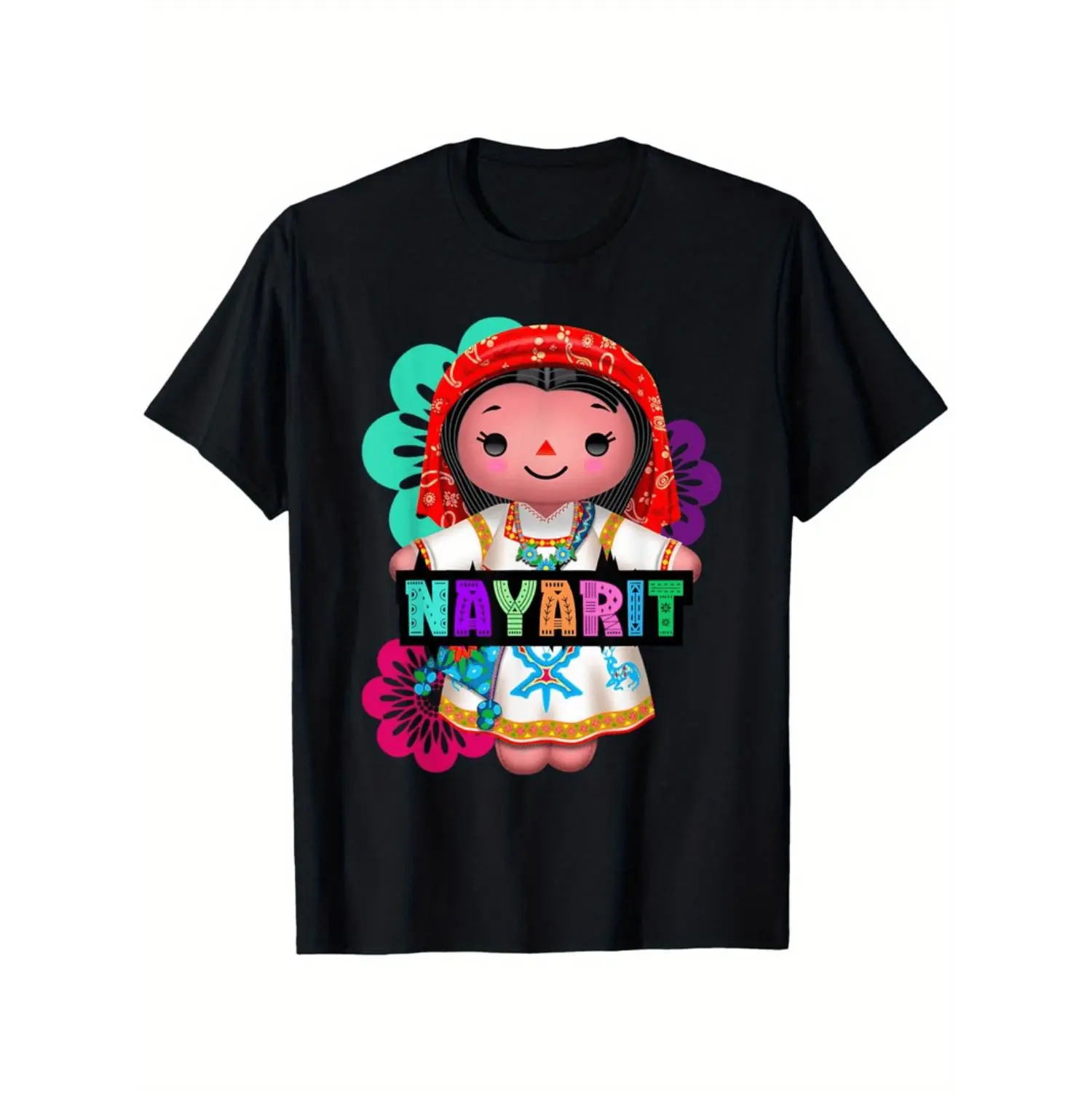 Handcrafted Mexican Doll T-Shirt Made From 100 Percent Cotton Featuring Soft Skin Friendly Fabric Casual Round Neck Design Vibrant Print Ideal Gift for Loved Ones Available in Various Sizes