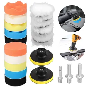 23Pcs 80mm Car Polishing Sponges Pads Set - 8 Woolen Buffing Pads,2 Suction Cups,3 Drill Buffer Adapters,for Automotive Polishing Waxing Grinding