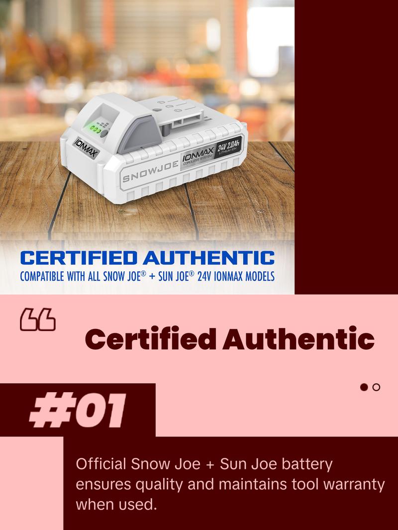 Snow Joe Lithium-ION Battery 2.0-Ah 24V | IONMAX Devices | Battery Management System | 3-Stage LED Display | 24VBAT-LTE CERTIFIED AUTHENTIC IONMAX 24-Volt*