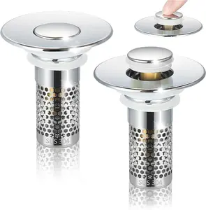 Upgrade Bathroom Sink Stopper HairCatcher, Universal Pop Up Sink Drain Filter withStainless Steel Filter Basket, Bathroom Sink Drain Strainer Brass Construction Rubber Shower