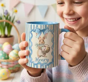 Personalized Cute Easter Egg Bunny 11 oz Accent Mug, Custom Name Mug, Easter Party Gift for Kids